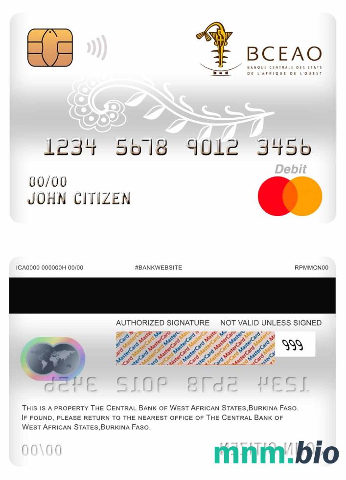 Burkina Faso The Central Bank of West African States Bank master debet karta przykład w formacie PSD